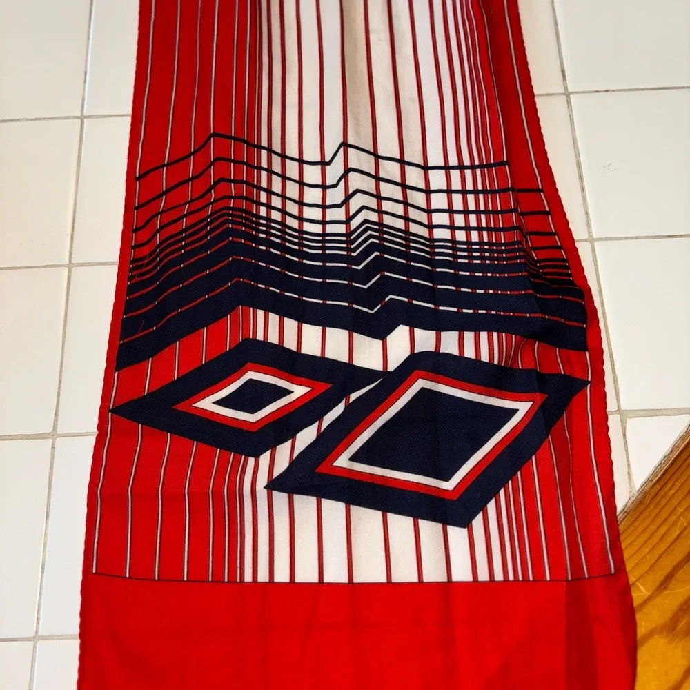 Leonardi Red White Blue Geometric Scarf stripes elegant party travel winter work